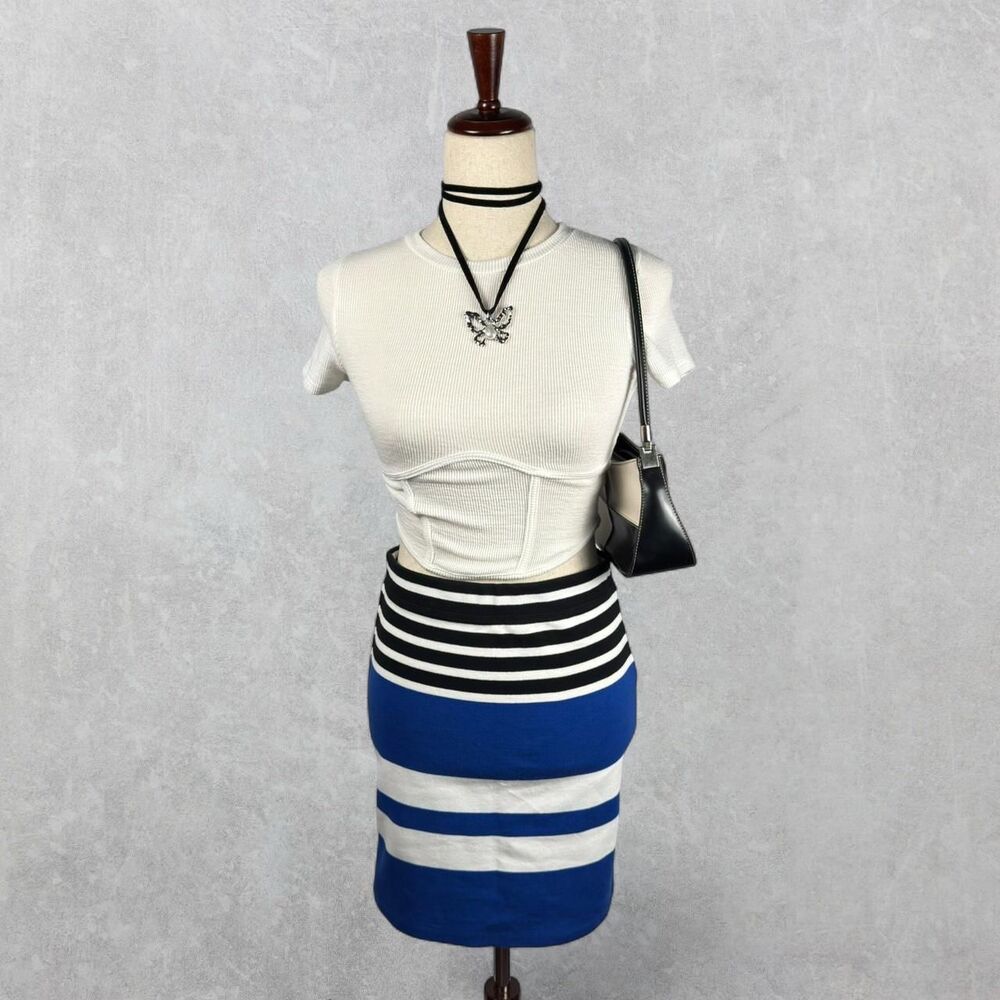 T by Alexander Wang Nautical Inspired Blue Striped Bodycon Miniskirt